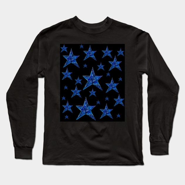 Starry Night - Blue and Silver Stars on an Inky Background Long Sleeve T-Shirt by Maddybennettart